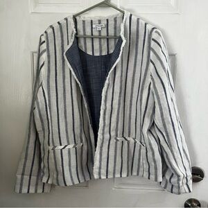 100% Linen Chico's Navy and White Striped Blazer